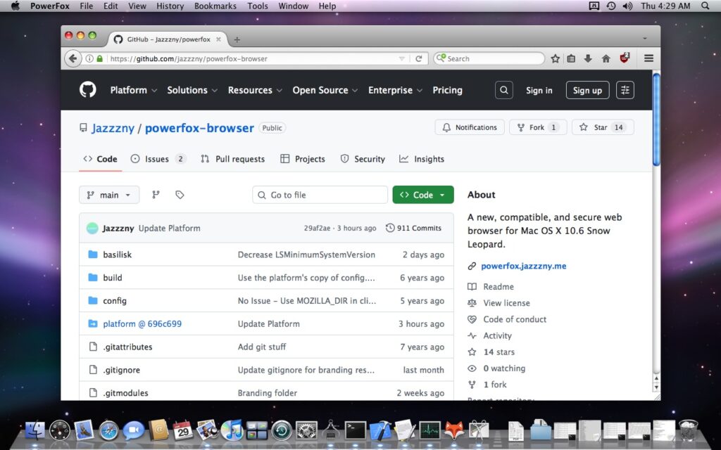 A screenshot of Powerfox, a browser for PowerPC